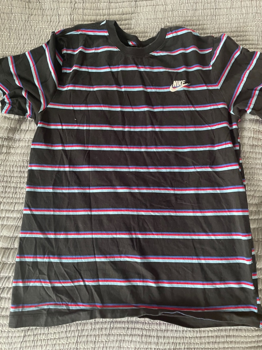 Nike Black Tee with Blue & red Stripes
